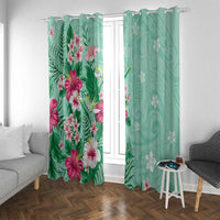 Hawaii Tropical Flowers Window Curtain Polynesian Tattoo Mint Green LT05 With Grommets Green - Polynesian Pride