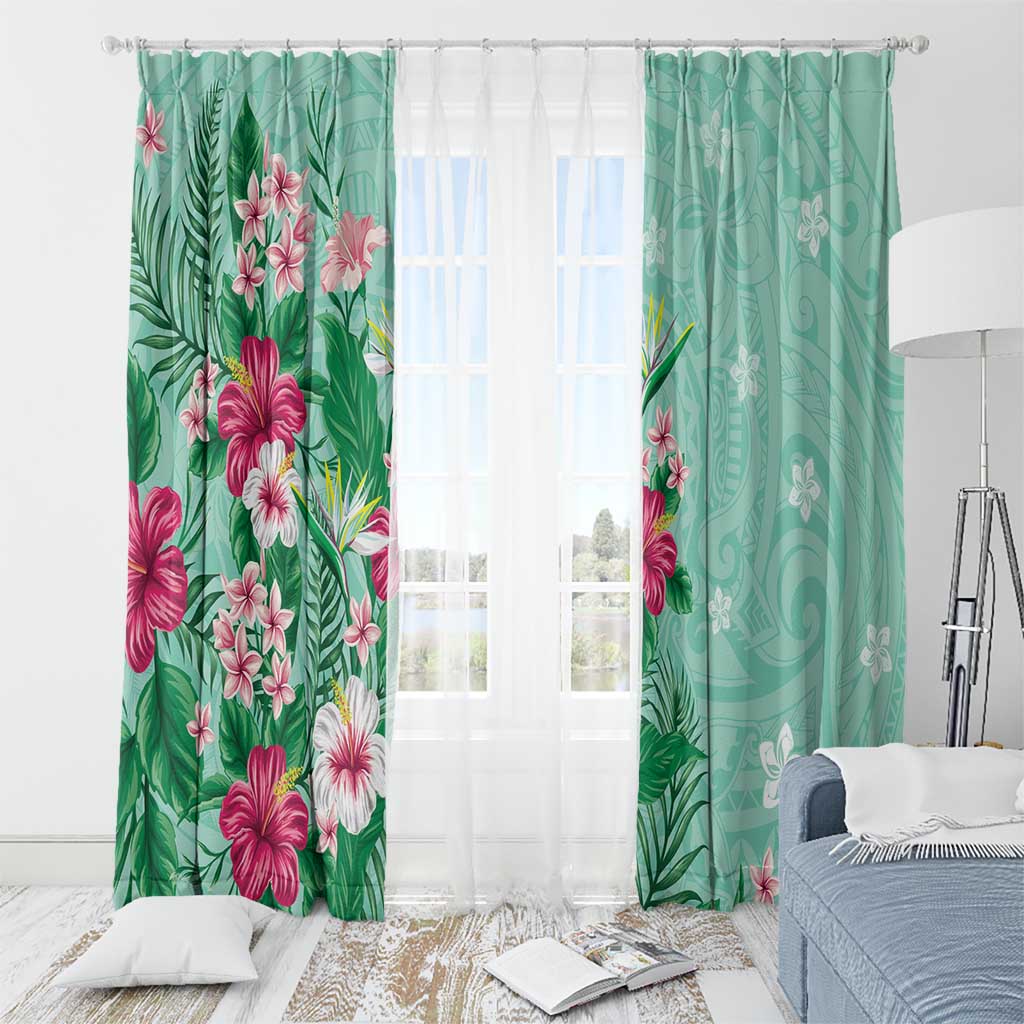 Hawaii Tropical Flowers Window Curtain Polynesian Tattoo Mint Green LT05 - Polynesian Pride