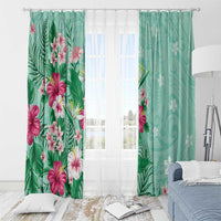 Hawaii Tropical Flowers Window Curtain Polynesian Tattoo Mint Green LT05 - Polynesian Pride