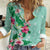 Hawaii Tropical Flowers Women Casual Shirt Polynesian Tattoo Mint Green