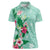 Hawaii Tropical Flowers Women Polo Shirt Polynesian Tattoo Mint Green