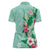 Hawaii Tropical Flowers Women Polo Shirt Polynesian Tattoo Mint Green