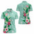 Hawaii Tropical Flowers Women Polo Shirt Polynesian Tattoo Mint Green