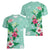 Hawaii Tropical Flowers Women V-Neck T-Shirt Polynesian Tattoo Mint Green