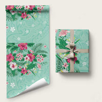 Hawaii Tropical Flowers Wrapping Paper Polynesian Tattoo Mint Green LT05 58" × 23" Green - Polynesian Pride