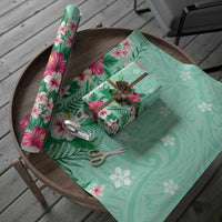 Hawaii Tropical Flowers Wrapping Paper Polynesian Tattoo Mint Green LT05 - Polynesian Pride
