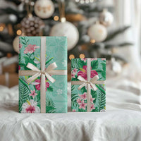 Hawaii Tropical Flowers Wrapping Paper Polynesian Tattoo Mint Green LT05 - Polynesian Pride
