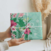Hawaii Tropical Flowers Wrapping Paper Polynesian Tattoo Mint Green LT05 - Polynesian Pride