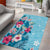 Hawaii Tropical Flowers Area Rug Polynesian Tattoo Sky Blue