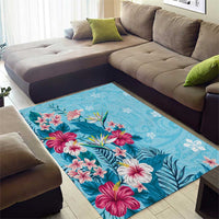 Hawaii Tropical Flowers Area Rug Polynesian Tattoo Sky Blue LT05 - Polynesian Pride