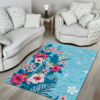 Hawaii Tropical Flowers Area Rug Polynesian Tattoo Sky Blue LT05 - Polynesian Pride
