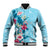 Hawaii Tropical Flowers Baseball Jacket Polynesian Tattoo Sky Blue