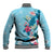 Hawaii Tropical Flowers Baseball Jacket Polynesian Tattoo Sky Blue