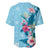 Hawaii Tropical Flowers Baseball Jersey Polynesian Tattoo Sky Blue