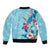 Hawaii Tropical Flowers Bomber Jacket Polynesian Tattoo Sky Blue