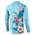 Hawaii Tropical Flowers Button Sweatshirt Polynesian Tattoo Sky Blue