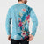 Hawaii Tropical Flowers Button Sweatshirt Polynesian Tattoo Sky Blue