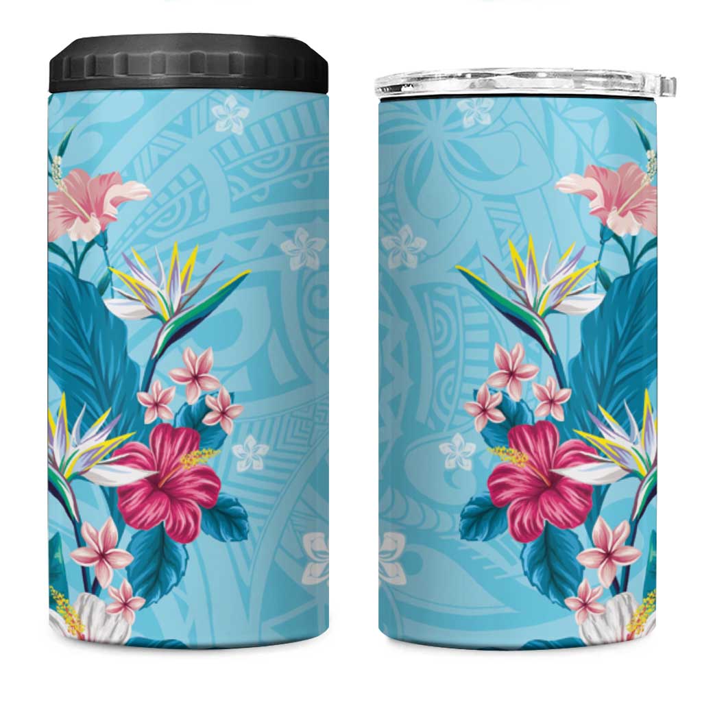 Hawaii Tropical Flowers 4 in 1 Can Cooler Tumbler Polynesian Tattoo Sky Blue LT05 One Size: 16 oz Blue - Polynesian Pride