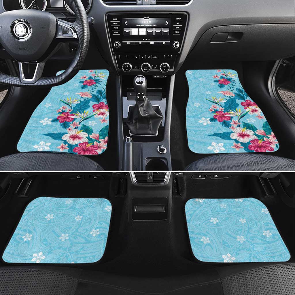 Hawaii Tropical Flowers Car Mats Polynesian Tattoo Sky Blue LT05 Set 4pcs Blue - Polynesian Pride