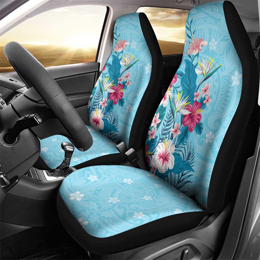 Hawaii Tropical Flowers Car Seat Cover Polynesian Tattoo Sky Blue LT05 - Polynesian Pride