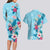 Hawaii Tropical Flowers Couples Matching Long Sleeve Bodycon Dress and Hawaiian Shirt Polynesian Tattoo Sky Blue