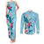 Hawaii Tropical Flowers Couples Matching Tank Maxi Dress and Long Sleeve Button Shirt Polynesian Tattoo Sky Blue