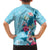 Hawaii Tropical Flowers Family Matching Long Sleeve Bodycon Dress and Hawaiian Shirt Polynesian Tattoo Sky Blue