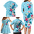 Hawaii Tropical Flowers Family Matching Long Sleeve Bodycon Dress and Hawaiian Shirt Polynesian Tattoo Sky Blue