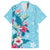 Hawaii Tropical Flowers Family Matching Long Sleeve Bodycon Dress and Hawaiian Shirt Polynesian Tattoo Sky Blue