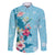 Hawaii Tropical Flowers Family Matching Long Sleeve Bodycon Dress and Hawaiian Shirt Polynesian Tattoo Sky Blue