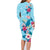 Hawaii Tropical Flowers Family Matching Long Sleeve Bodycon Dress and Hawaiian Shirt Polynesian Tattoo Sky Blue