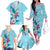 Hawaii Tropical Flowers Family Matching Off The Shoulder Long Sleeve Dress and Hawaiian Shirt Polynesian Tattoo Sky Blue