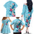 Hawaii Tropical Flowers Family Matching Off The Shoulder Long Sleeve Dress and Hawaiian Shirt Polynesian Tattoo Sky Blue