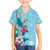 Hawaii Tropical Flowers Family Matching Off The Shoulder Long Sleeve Dress and Hawaiian Shirt Polynesian Tattoo Sky Blue