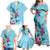 Hawaii Tropical Flowers Family Matching Off Shoulder Maxi Dress and Hawaiian Shirt Polynesian Tattoo Sky Blue