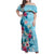 Hawaii Tropical Flowers Family Matching Off Shoulder Maxi Dress and Hawaiian Shirt Polynesian Tattoo Sky Blue