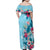 Hawaii Tropical Flowers Family Matching Off Shoulder Maxi Dress and Hawaiian Shirt Polynesian Tattoo Sky Blue