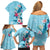 Hawaii Tropical Flowers Family Matching Off Shoulder Short Dress and Hawaiian Shirt Polynesian Tattoo Sky Blue