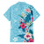 Hawaii Tropical Flowers Family Matching Puletasi and Hawaiian Shirt Polynesian Tattoo Sky Blue