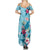 Hawaii Tropical Flowers Family Matching Summer Maxi Dress and Hawaiian Shirt Polynesian Tattoo Sky Blue