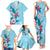 Hawaii Tropical Flowers Family Matching Tank Maxi Dress and Hawaiian Shirt Polynesian Tattoo Sky Blue