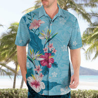 Hawaii Tropical Flowers Hawaiian Shirt Polynesian Tattoo Sky Blue LT05 - Polynesian Pride