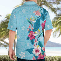 Hawaii Tropical Flowers Hawaiian Shirt Polynesian Tattoo Sky Blue LT05 - Polynesian Pride