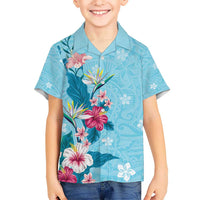 Hawaii Tropical Flowers Hawaiian Shirt Polynesian Tattoo Sky Blue LT05 - Polynesian Pride