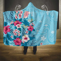Hawaii Tropical Flowers Hooded Blanket Polynesian Tattoo Sky Blue LT05 - Polynesian Pride