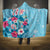 Hawaii Tropical Flowers Hooded Blanket Polynesian Tattoo Sky Blue