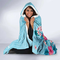 Hawaii Tropical Flowers Hooded Blanket Polynesian Tattoo Sky Blue LT05 - Polynesian Pride