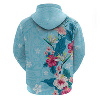 Hawaii Tropical Flowers Hoodie Polynesian Tattoo Sky Blue LT05 - Polynesian Pride