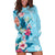 Hawaii Tropical Flowers Hoodie Dress Polynesian Tattoo Sky Blue