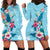 Hawaii Tropical Flowers Hoodie Dress Polynesian Tattoo Sky Blue